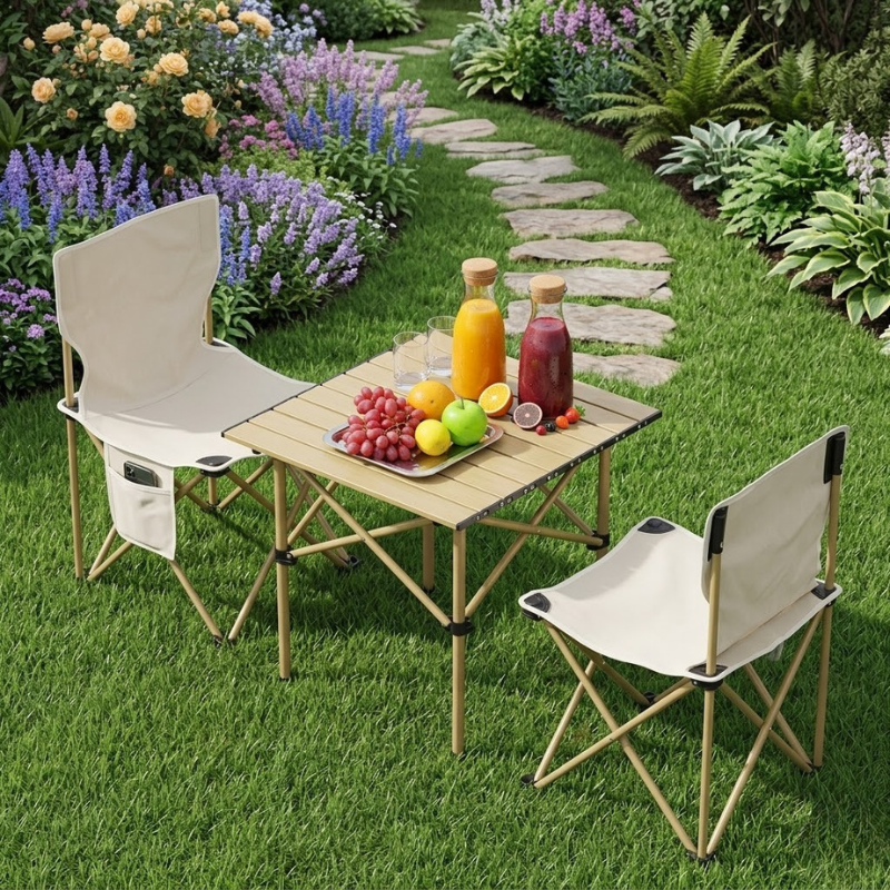 (راحتك.. في كل مكان. (طقم رحلات خارجي: 2 كرسي وطاولة) او ( 4 كراسي + طاولة